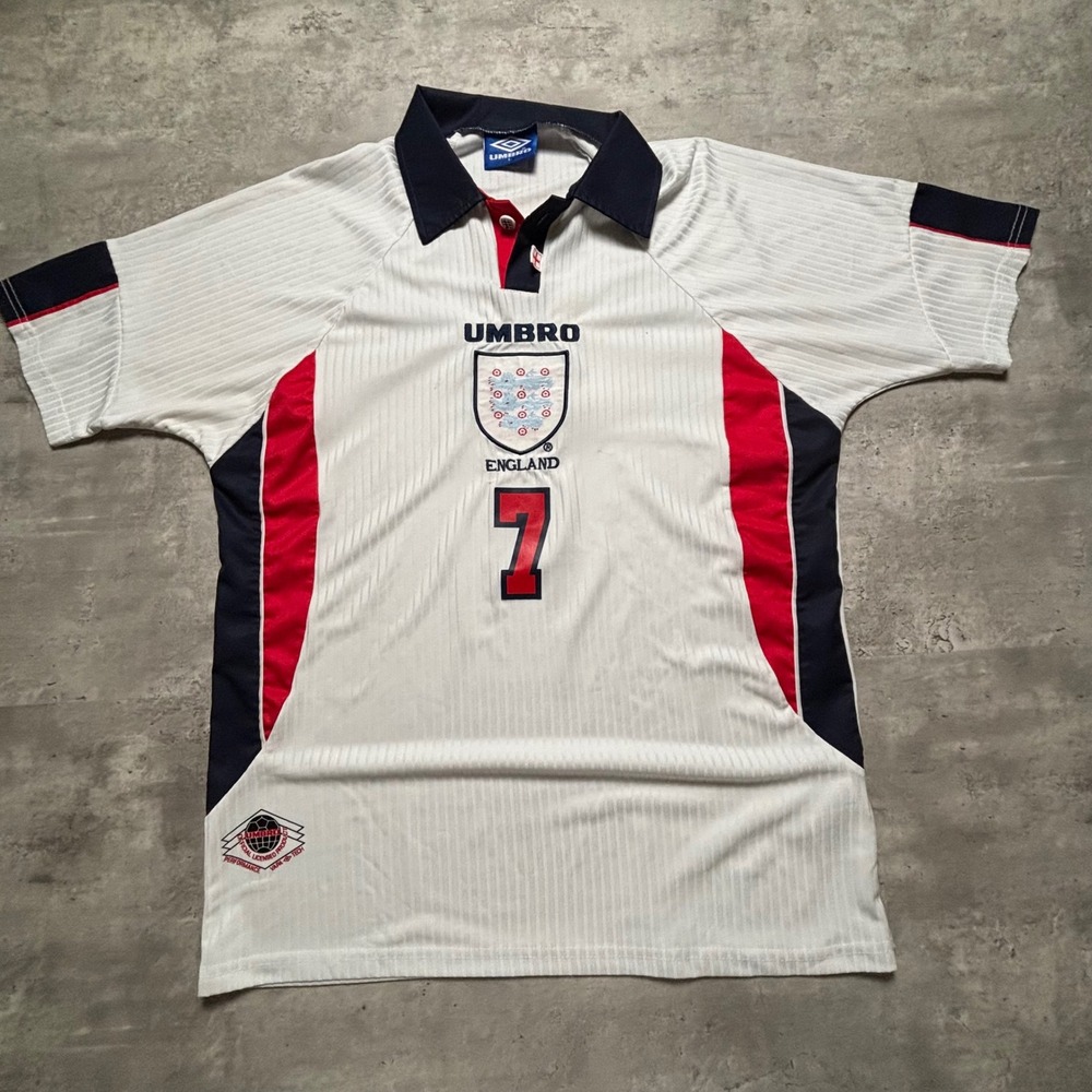 Umbro England National Team Shirt Large White 1997 1998 Home Beckham 7 Jersey